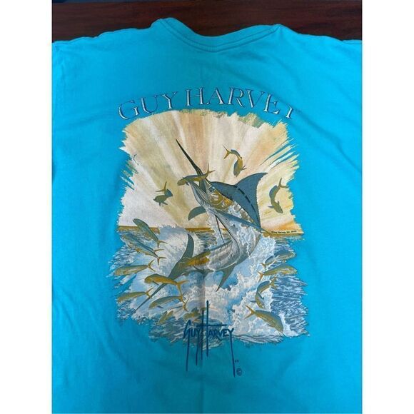 Guy Harvey Mens Blue Short Sleeve Fish Pocket Tee- Medium - Picture 4 of 6